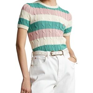 POLO RALPH LAUREN | S Striped Cable Knit Short Sleeve Sweater Pastel